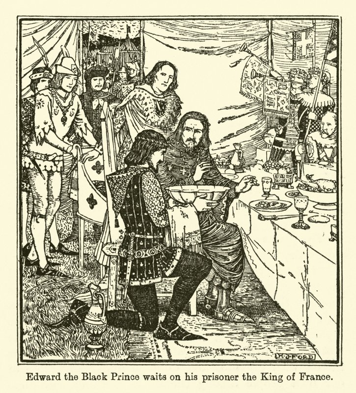 Edward den sorte prins venter på sin fange, kongen af Frankrig af Henry Justice Ford
