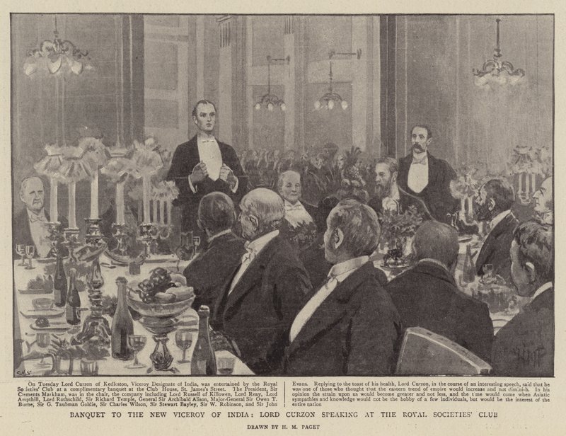 Banket for den nye vicekonge af Indien, Lord Curzon, som taler i Royal Societies