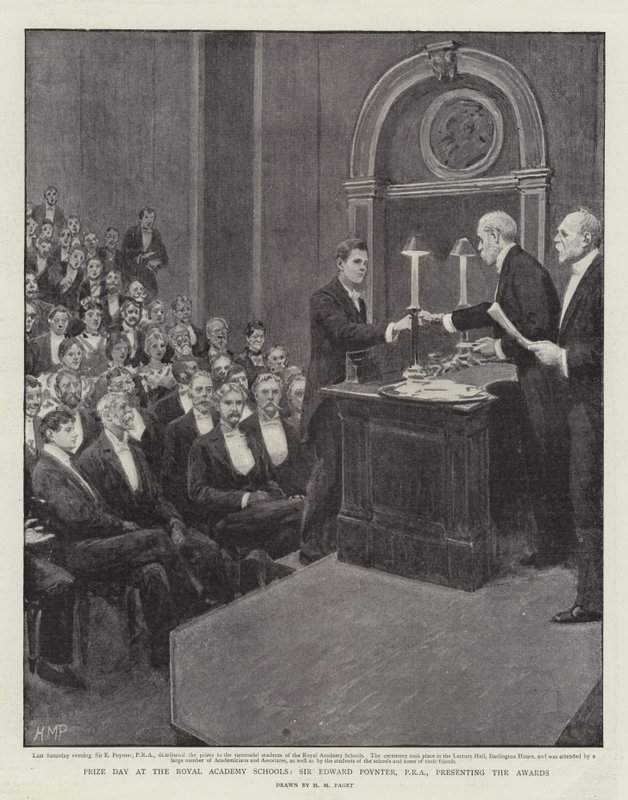 Prisdag på Royal Academy Schools, Sir Edward Poynter, PRA, overrækker priserne af Henry Marriott Paget