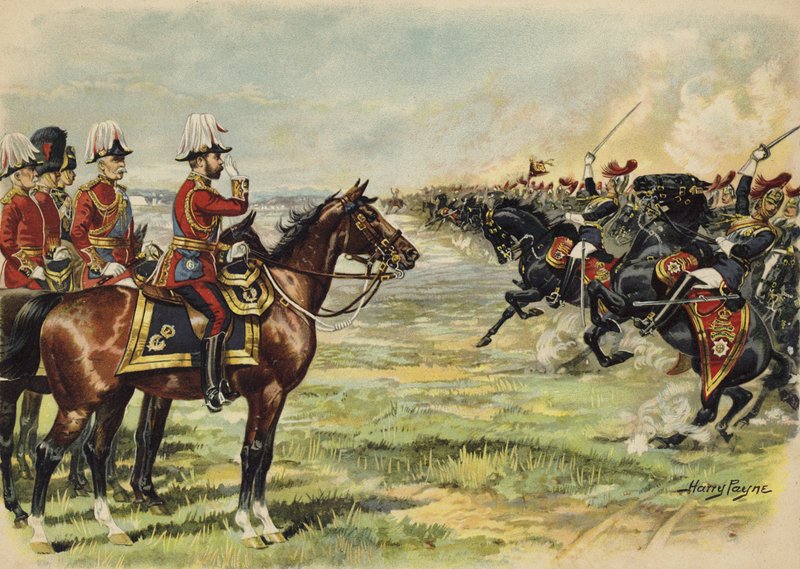 Kong George V gennemgår sine tropper ved Aldershot (chromolitho) af Henry Payne