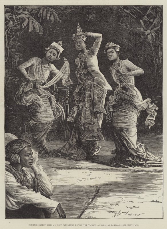 Burmesiske balletpiger, da de optrådte foran Indiens vicekonge i Rangoon af Henry Stephen Ludlow
