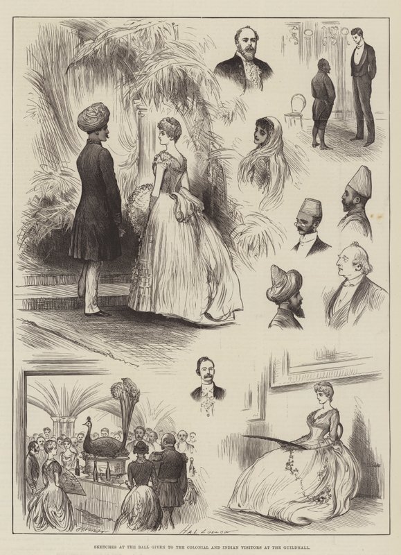 Skitser ved ballet for de koloniale og indiske gæster i Guildhall af Henry Stephen Ludlow