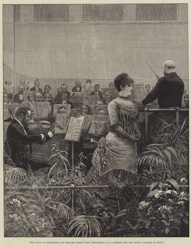 Hertugen af Edinburgh og Madame Marie Roze optræder ved en koncert for Royal College of Music af Henry Stephen Ludlow