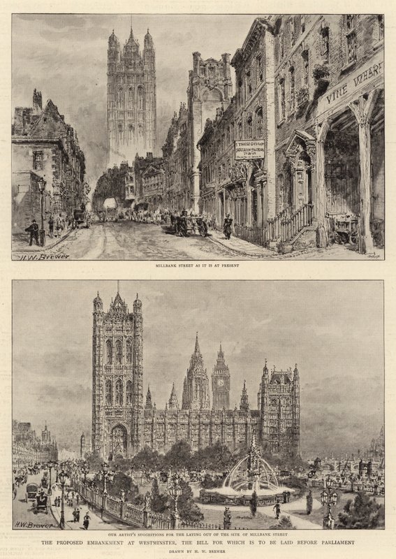 Den foreslåede Embankment i Westminster, hvis lovforslag skal forelægges parlamentet af Henry William Brewer