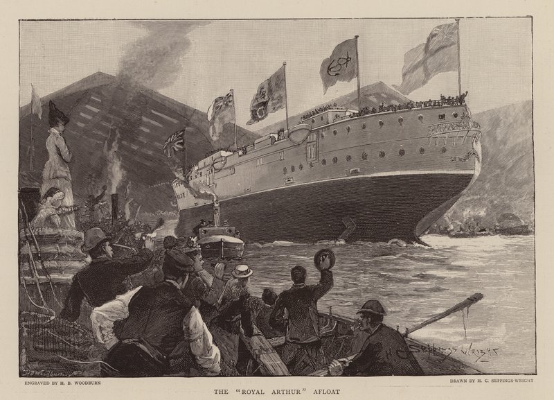 HMS Royal Arthur til søs (gravering) af Henry Charles Seppings Wright