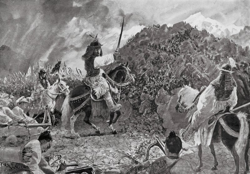 Angreb på vilde stammer (litografi) af Henry Charles Seppings Wright