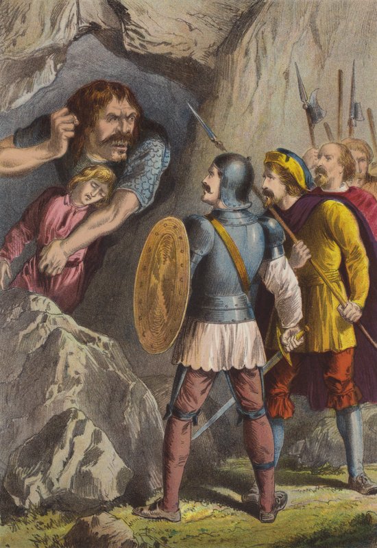 Giant Slay-God og Feeble-Sind (chromolitho) af Henry Courtney Selous