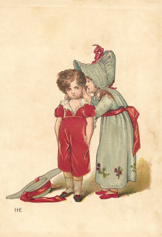 Hviskende mennesker (farve litho) af Henry Hetherington Emmerson