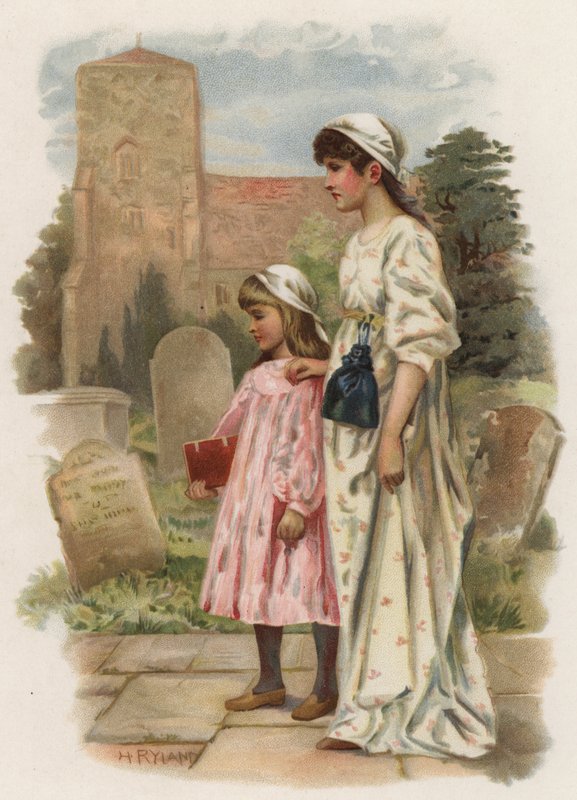 Sabbatsklokker (farve litho) af Henry Ryland