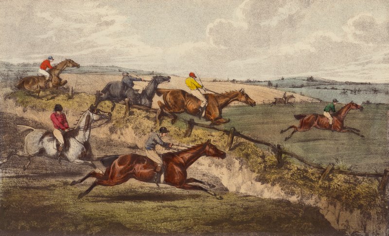 A Steeple-Chase (farve litho) af Henry Thomas (after) Alken