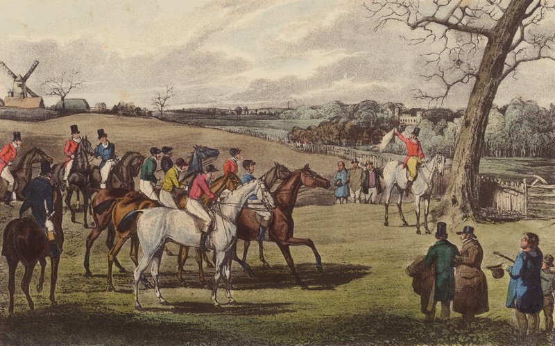 A Steeple-Chase (farve litho) af Henry Thomas (after) Alken