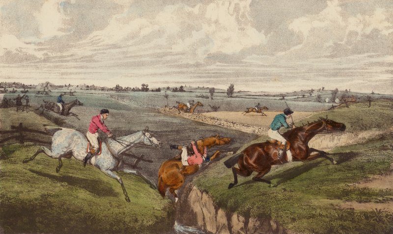 A Steeple-Chase (farve litho) af Henry Thomas (after) Alken