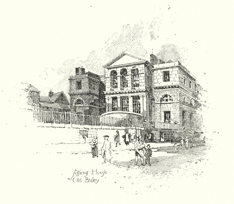 Sessions House, Old Bailey, London (litho) af Herbert (after) Railton