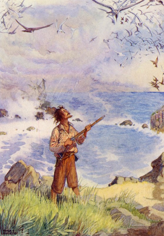 Robinson Crusoe (farvelitografi) af Honor Charlotte Appleton