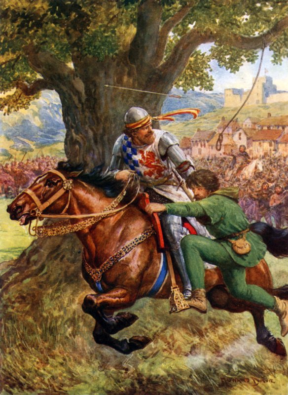 "Robin Hood redder Lille John" (farve litho) af Howard Davie