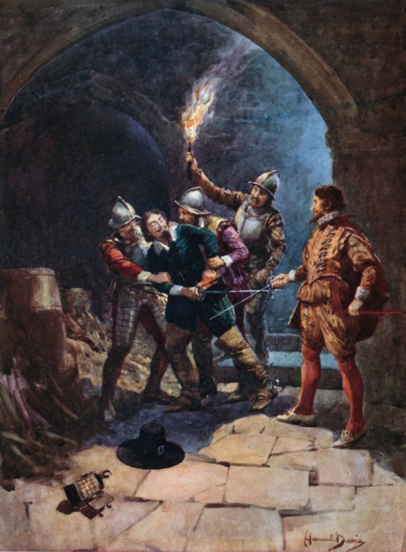 Arresten af Guy Fawkes (farve litho) af Howard Davie