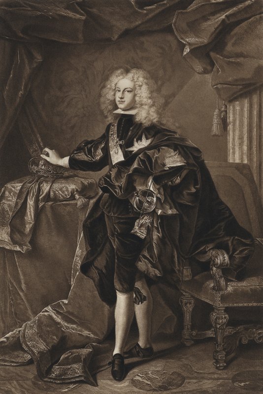 Filip V, konge af Spanien (litho) af Hyacinthe (after) Rigaud