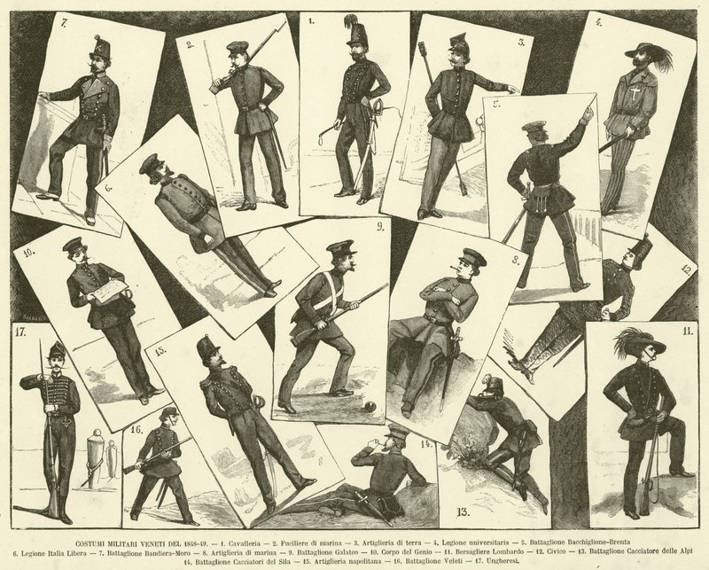 Venetianske militærkostumer fra 1848-49 (gravering) af Italian School