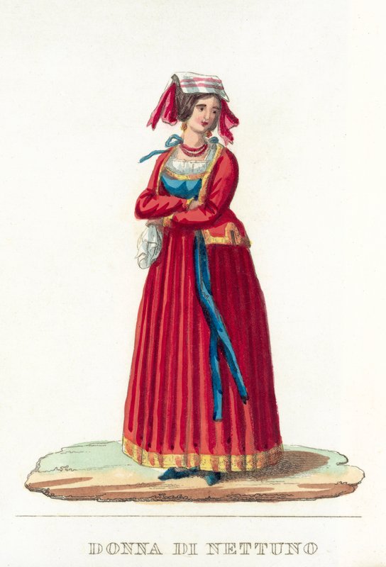 Kvinde fra Neptun (farvet gravering) af Italian School