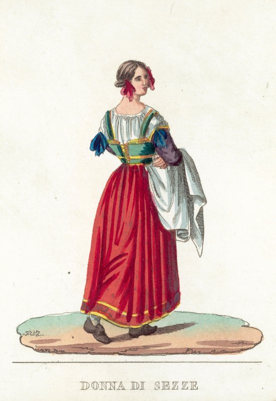 Donna Di Sezze (farvet gravering) af Italian School