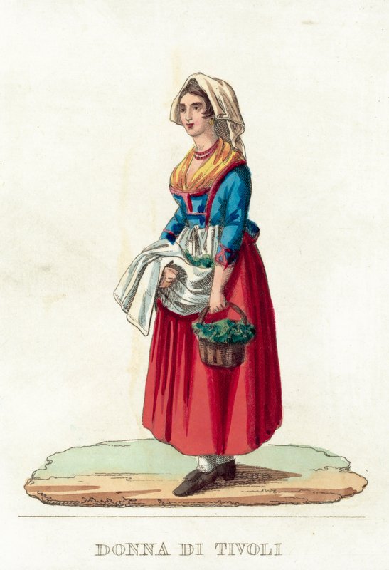 Kvinde fra Tivoli (farvet gravering) af Italian School