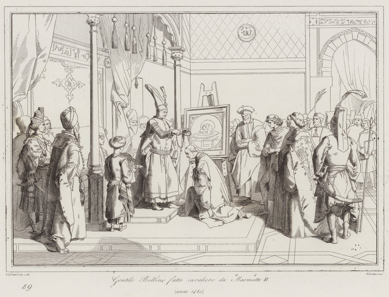 Gentile Bellino slået til ridder af Mohammed II af Italian School
