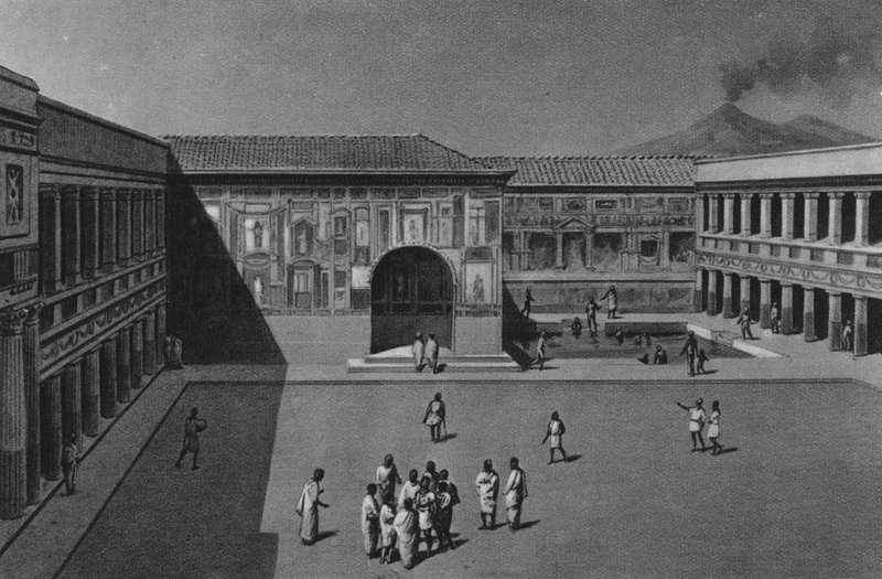 Pompeji: Det indre af Stabian-badene (litho) af Italian School