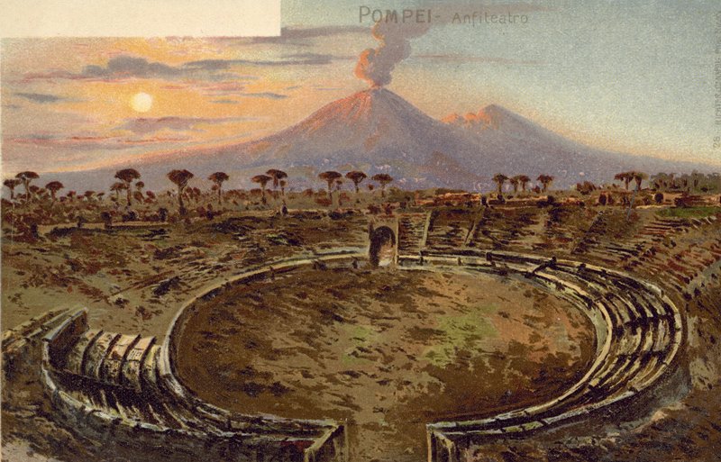 Pompei, Italien, amfiteater (farvelitografi) af Italian School