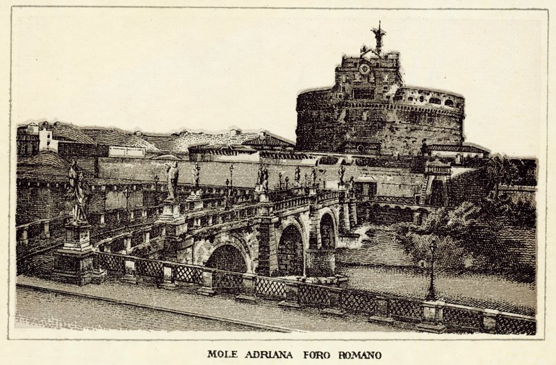 Rom: Mole Adriana Forum Romanum (litho) af Italian School