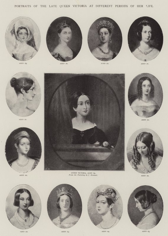 Portrætter af den afdøde dronning Victoria i forskellige perioder af hendes liv af J. Stewart