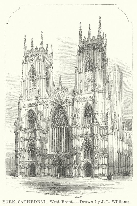 York Cathedral, West Front (gravering) af J.L. (after) Williams
