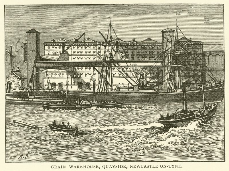 Grain Warehouse, Quayside, Newcastle-on-Tyne (gravering) af J.R. Brown