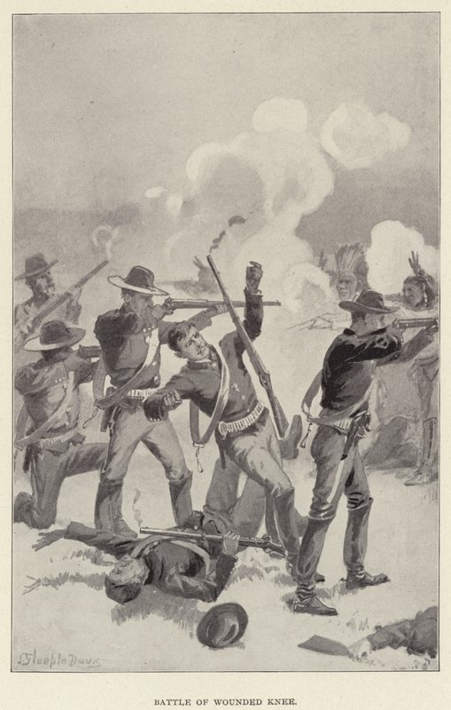 Slaget ved Wounded Knee (litho) af J. (after) Steeple Davis