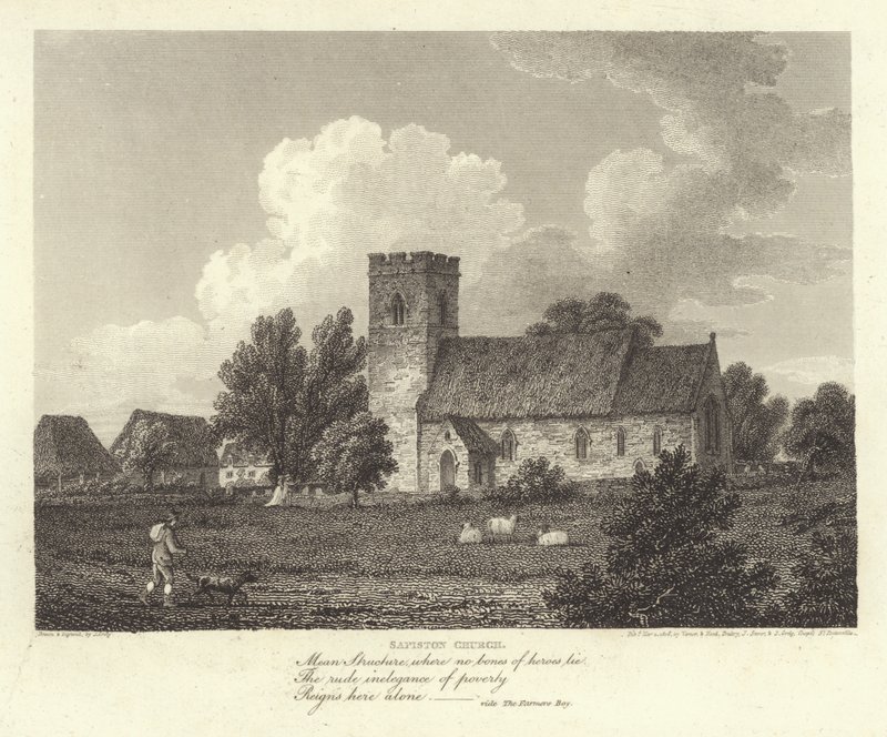 Robert Bloomfield, digter: Sapiston Church (gravering) af J. Greig