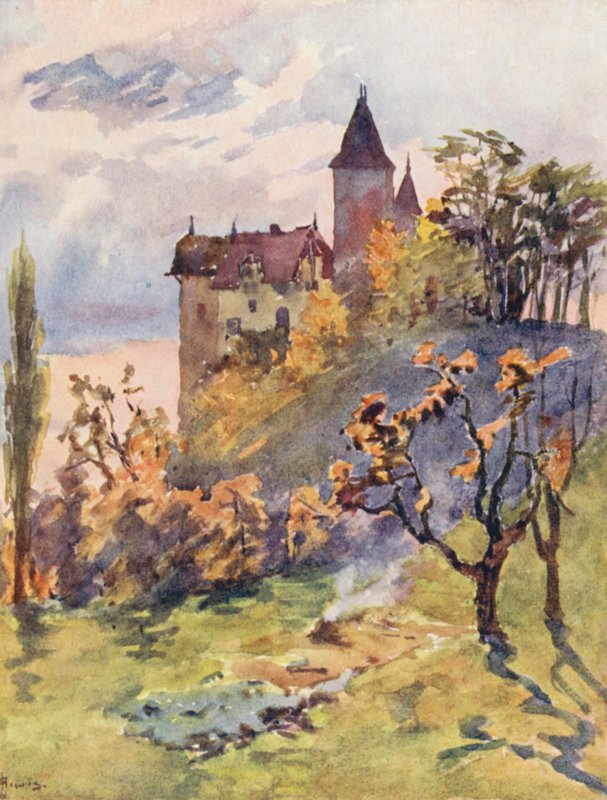 Chateau de Blonay (farvelitografi) af J. Hardwicke Lewis