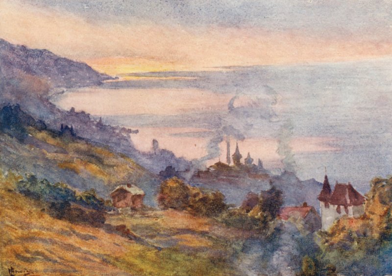 Lausanne, set mod øst (farvelitografi) af J. Hardwicke Lewis