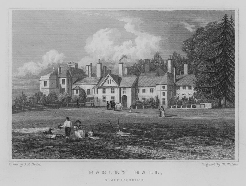 Hagley Hall, Staffordshire (gravering) af John Preston Neale