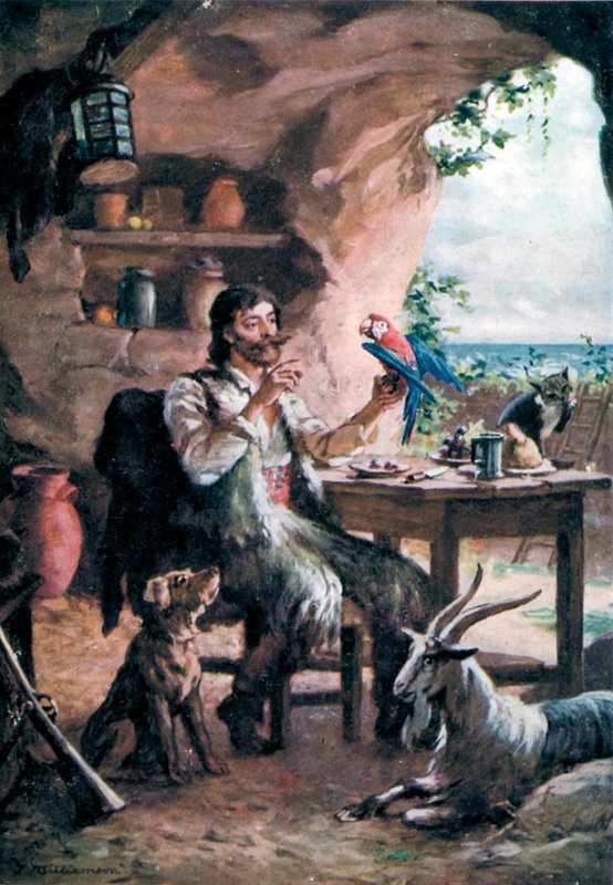 Robinson Crusoe (farve litho) af J. Williamson