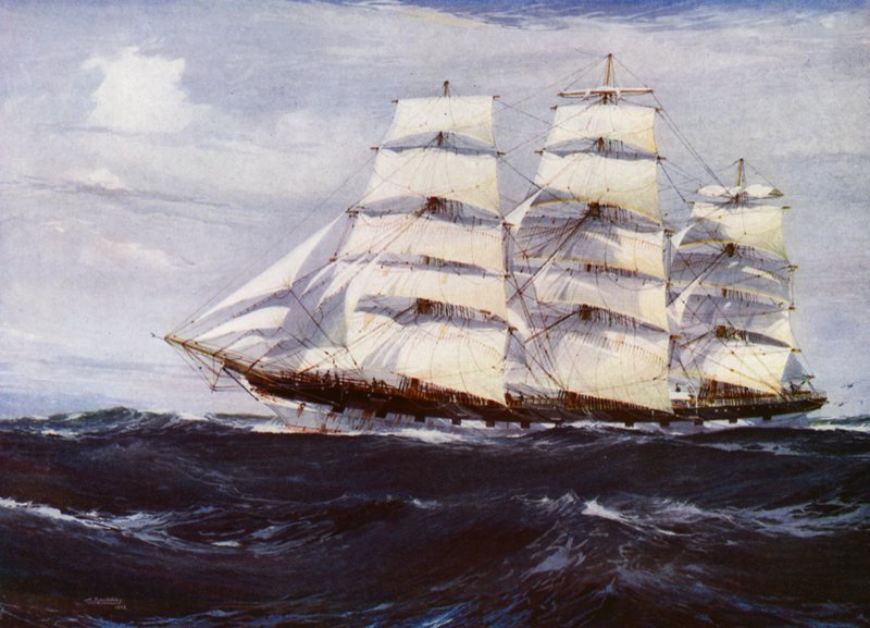 Clipper Ships: Benvenue (farve litho) af Jack (after) Spurling