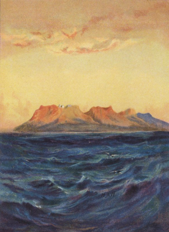 Isle of Patmos (farve litho) af James (after) Clark