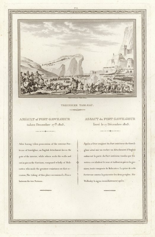 Angreb på Fort Gawilghur, taget 17. december 1803 af Jean Duplessi Bertaux
