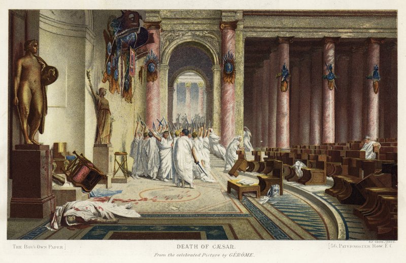Cæsars død (chromolitho) af Jean Leon (after) Gerome
