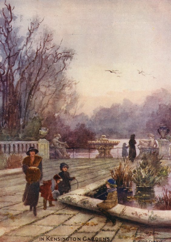 I Kensington Gardens (farvelitografi) af Jessie Currie