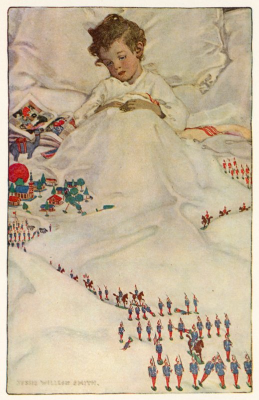 The Land of Counterpane (farve litho) af Jessie Willcox Smith