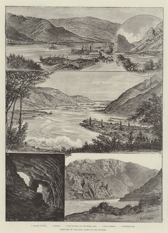 Skitser af jernportene ved Donau af Johann Nepomuk Schonberg