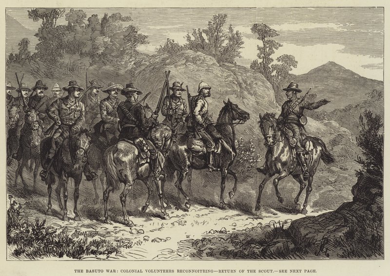 Basuto-krigen, koloniale frivillige rekognoscerer, spejderens tilbagevenden af Johann Nepomuk Schonberg