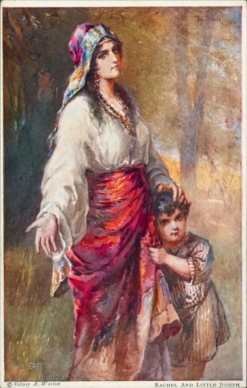 Rakel og lille Josef (farvelitografi) af Johannes Adolf Tillack