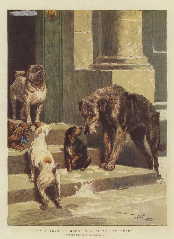 En ven i nød er en ven i gerning (chromolitho) af John Charlton