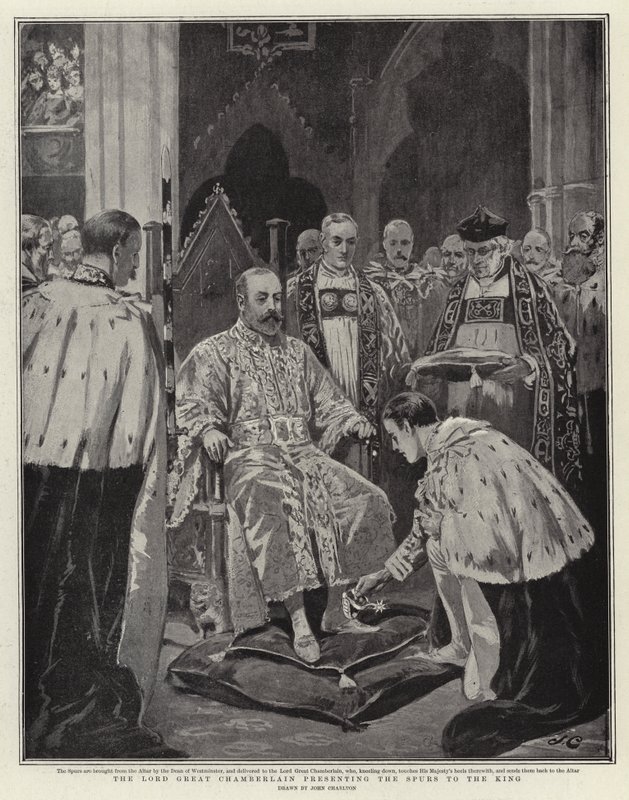 Lord Great Chamberlain præsenterer Spurs for kongen af John Charlton