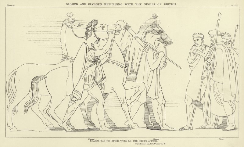 Diomed og Ulysses vender tilbage med Rhesus bytte af John Flaxman